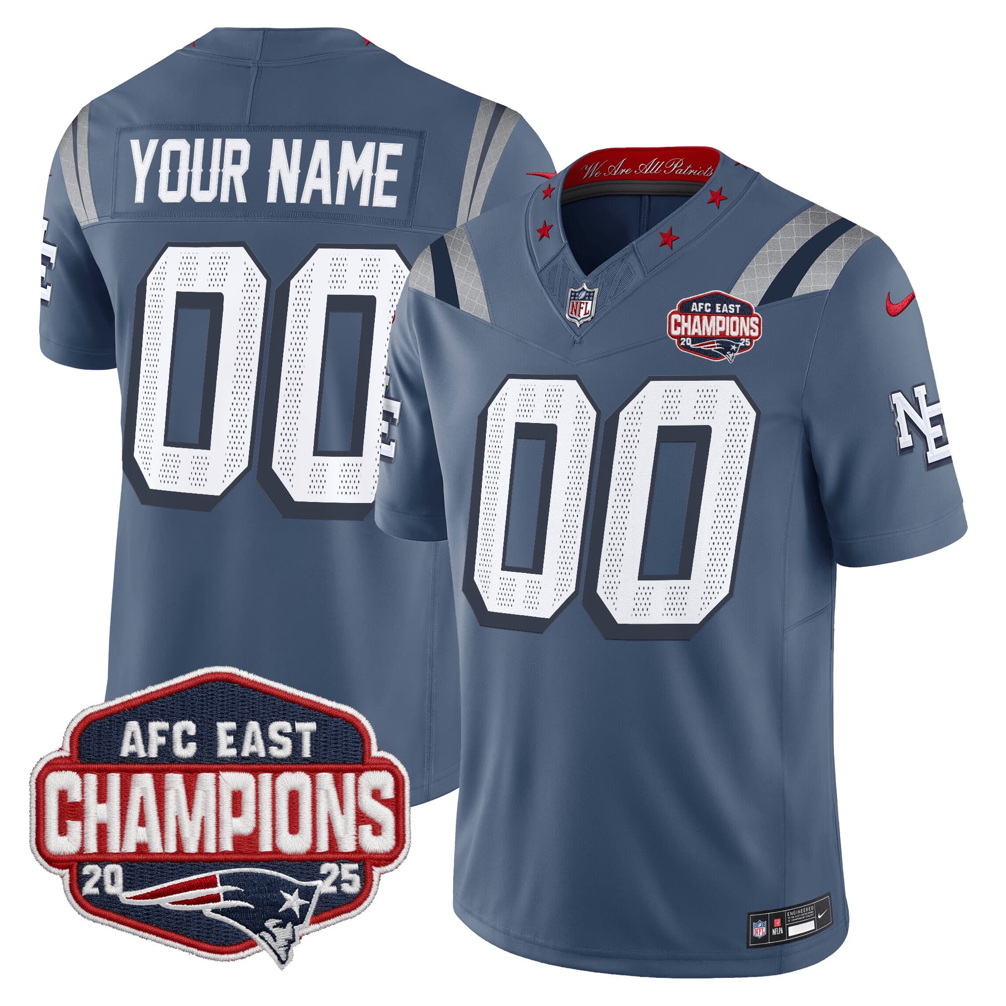 New England Patriots 2025 AFC East Division Champions Vapor Limited Custom Jersey   – All Stitched