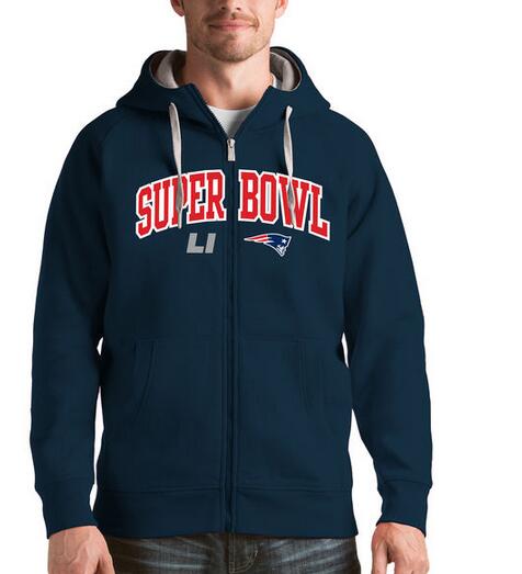 New England Patriots Antigua Super Bowl LI Bound Victory Full Zip Hoodie Navy
