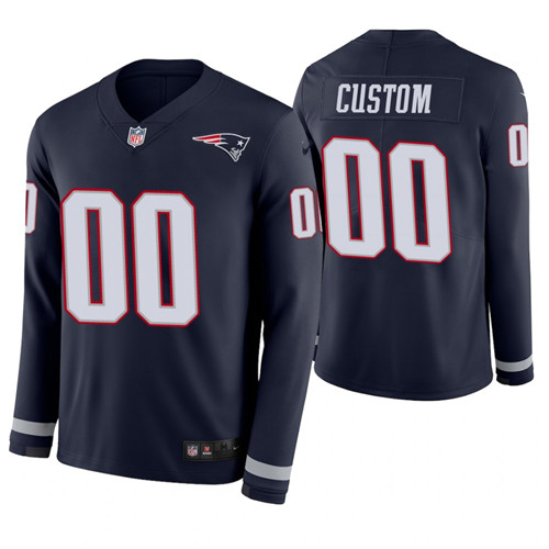 New England Patriots Custom Navy Therma Long Sleeve Jersey