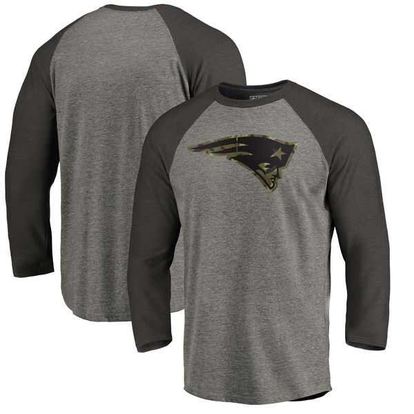New England Patriots NFL Pro Line By Fanatics Branded Black Gray Tri Blend 34-Sleeve T-Shirt