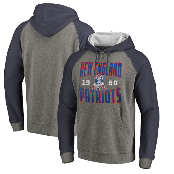 New England Patriots NFL Pro Line By Fanatics Branded Timeless Collection Antique Stack Tri-Blend Raglan Pullover Hoodie Ash