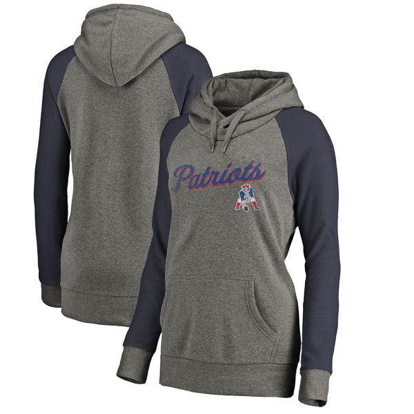 New England Patriots NFL Pro Line By Fanatics Branded Women's Timeless Collection Rising Script Plus Size Tri-Blend Hoodie Ash