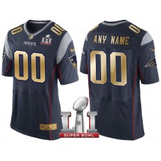 New England Patriots Navy Super Bowl LI Champions Gold Elite Customized Jersey