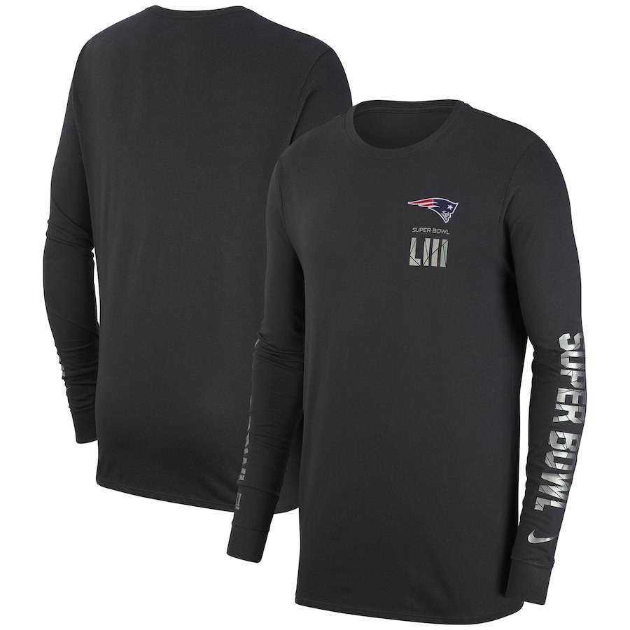 New England Patriots Nike Super Bowl LIII Bound Media Night Long Sleeve T-Shirt Charcoal