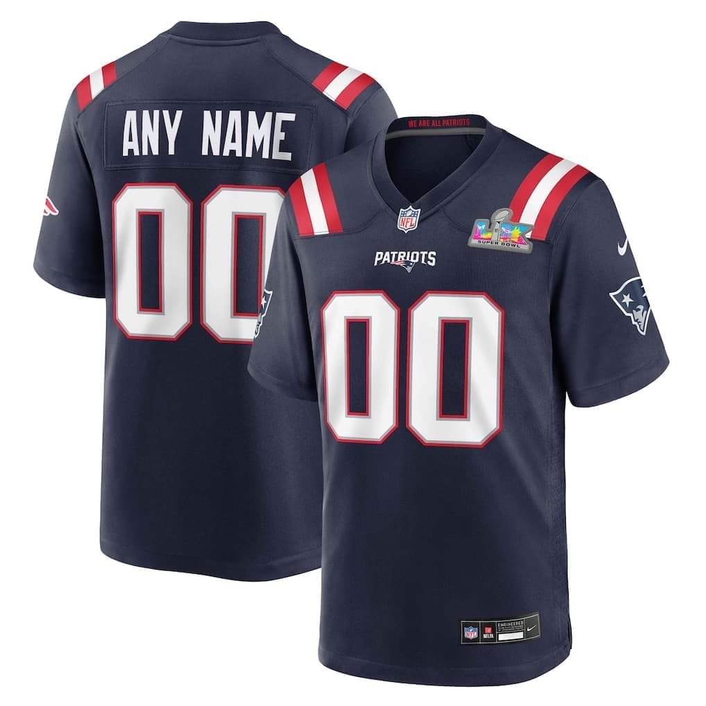 New England Patriots Nike Super Bowl LX Patch Custom Game Jersey - Navy