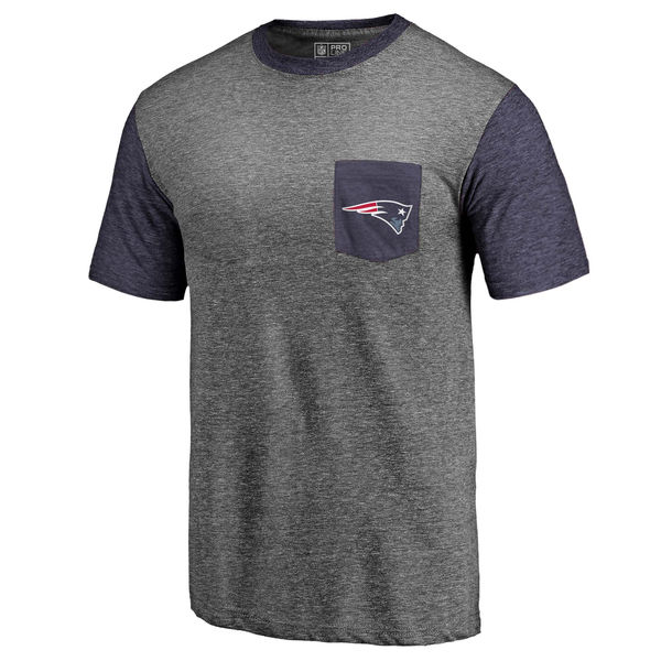 New England Patriots Pro Line By Fanatics Branded Heathered Gray Navy Refresh Pocket T-Shirt
