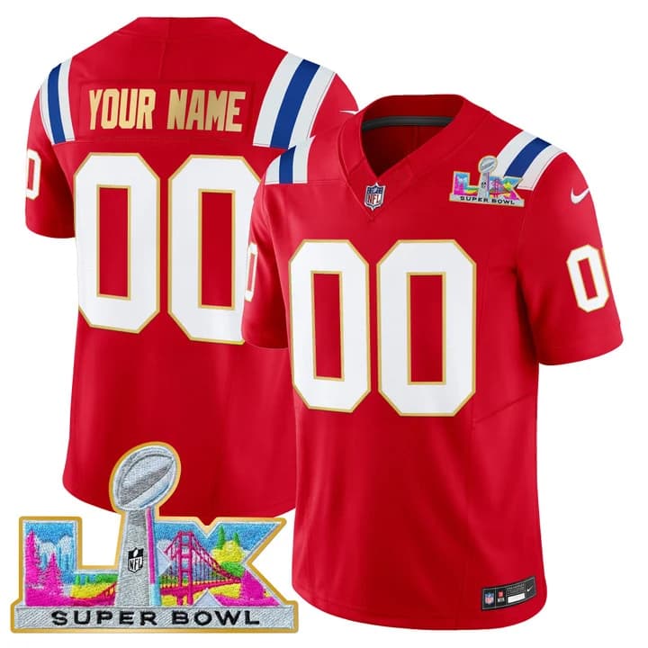 New England Patriots Super Bowl LX Gold Trim Vapor Limited  Custom Jersey - All Stitched