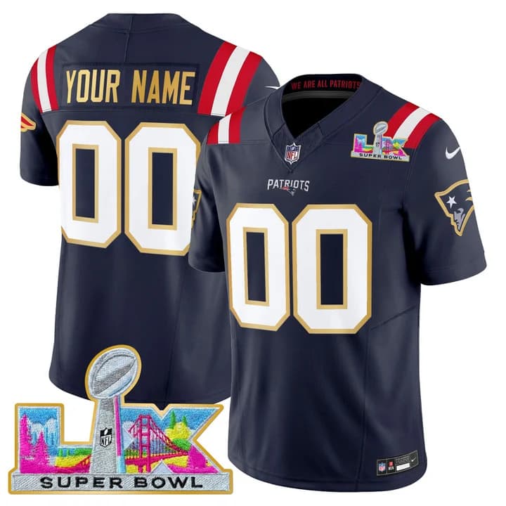 New England Patriots Super Bowl LX Gold Trim Vapor Limited Custom  Jersey - All Stitched