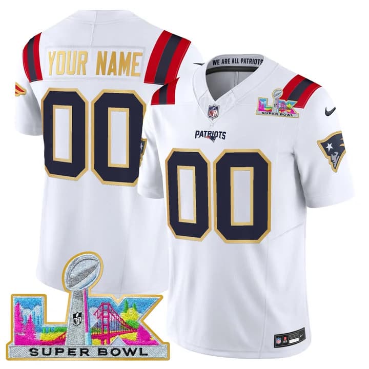 New England Patriots Super Bowl LX Gold Trim Vapor Limited Custom Jersey - All  Stitched