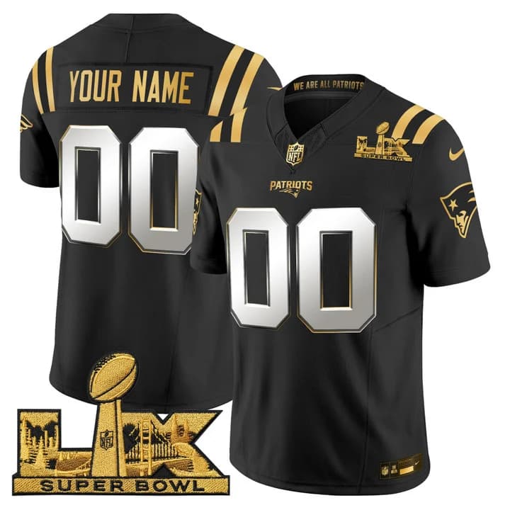 New England Patriots Super Bowl LX Gold Vapor Limited Custom Jersey - All   Stitched
