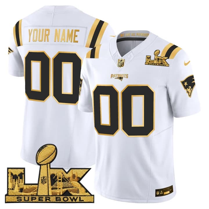 New England Patriots Super Bowl LX Gold Vapor Limited Custom Jersey - All  Stitched