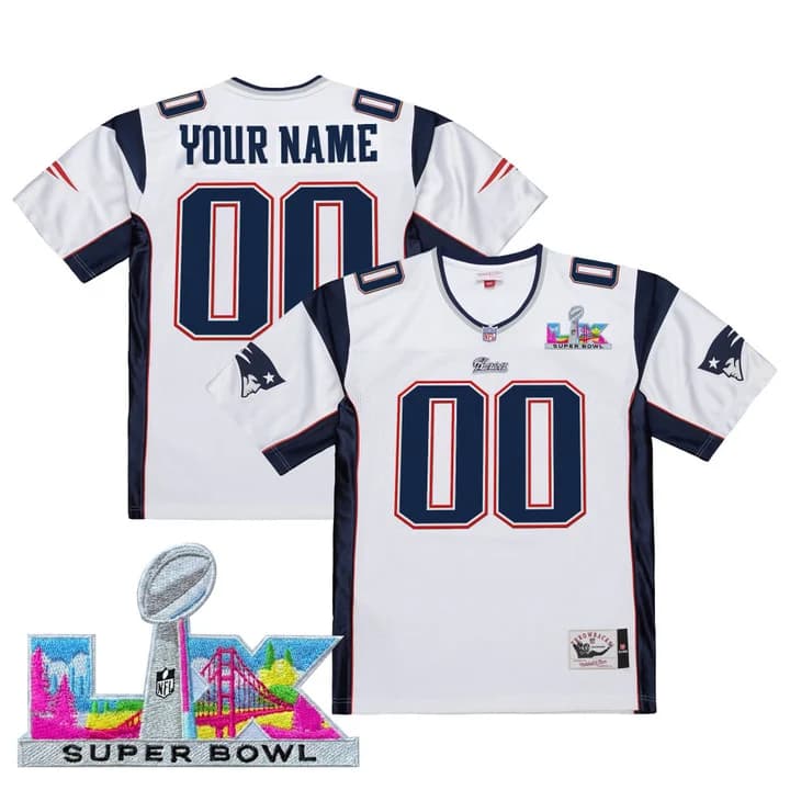 New England Patriots Super Bowl LX Throwback Custom Jersey - All Stitched