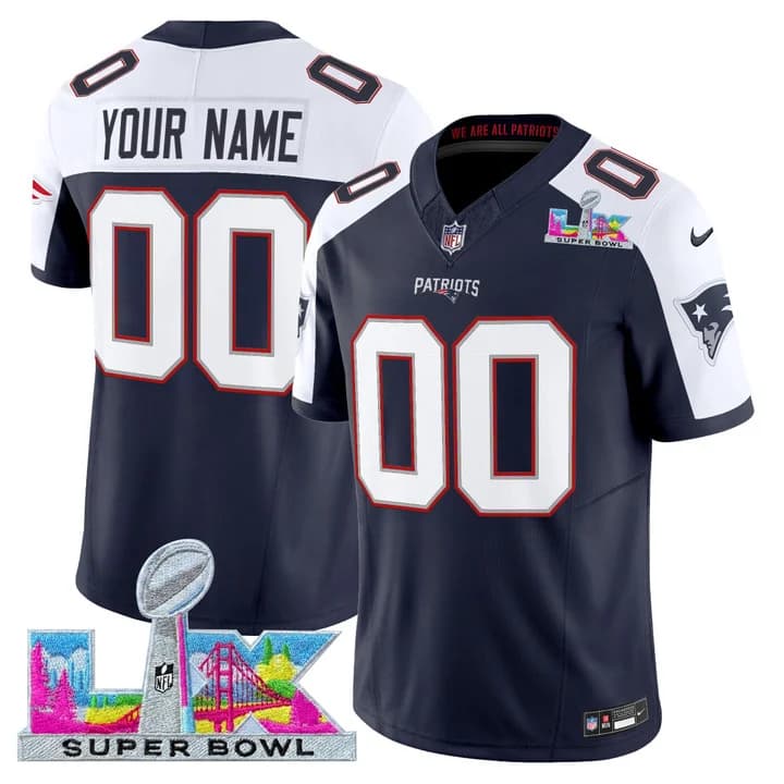 New England Patriots Super Bowl LX Vapor Limited Custom Jersey - All    Stitched