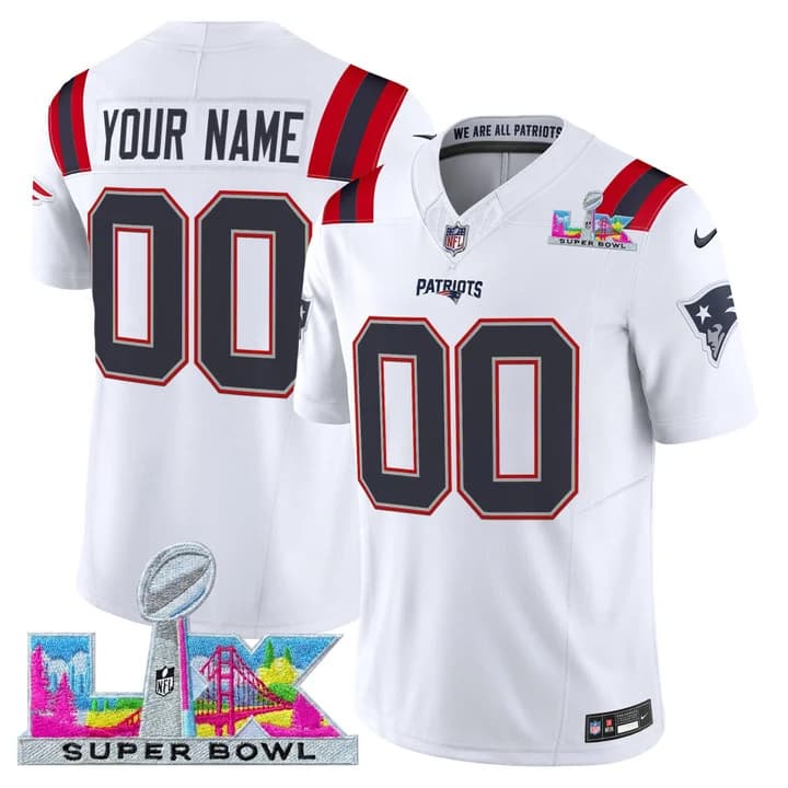 New England Patriots Super Bowl LX Vapor Limited Custom Jersey - All  Stitched
