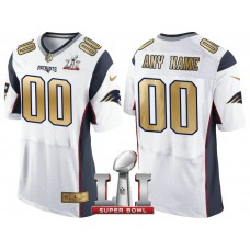 New England Patriots White Super Bowl LI Champions Gold Elite Customized Jersey