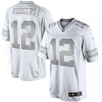 New Green Bay Packers #12 Aaron Rodgers White Platinum Jersey