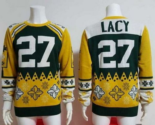 New Green Bay Packers #27 Eddie Lacy Green Yellow Men''s Ugly Sweater