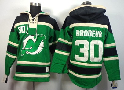 New Jersey Devils #30 Martin Brodeur Green Old Time Hockey hoodies Stitched