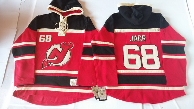 New Jersey Devils #68 Jaromir Jagr Red With Black Old Time Hockey Hoodie Stitched