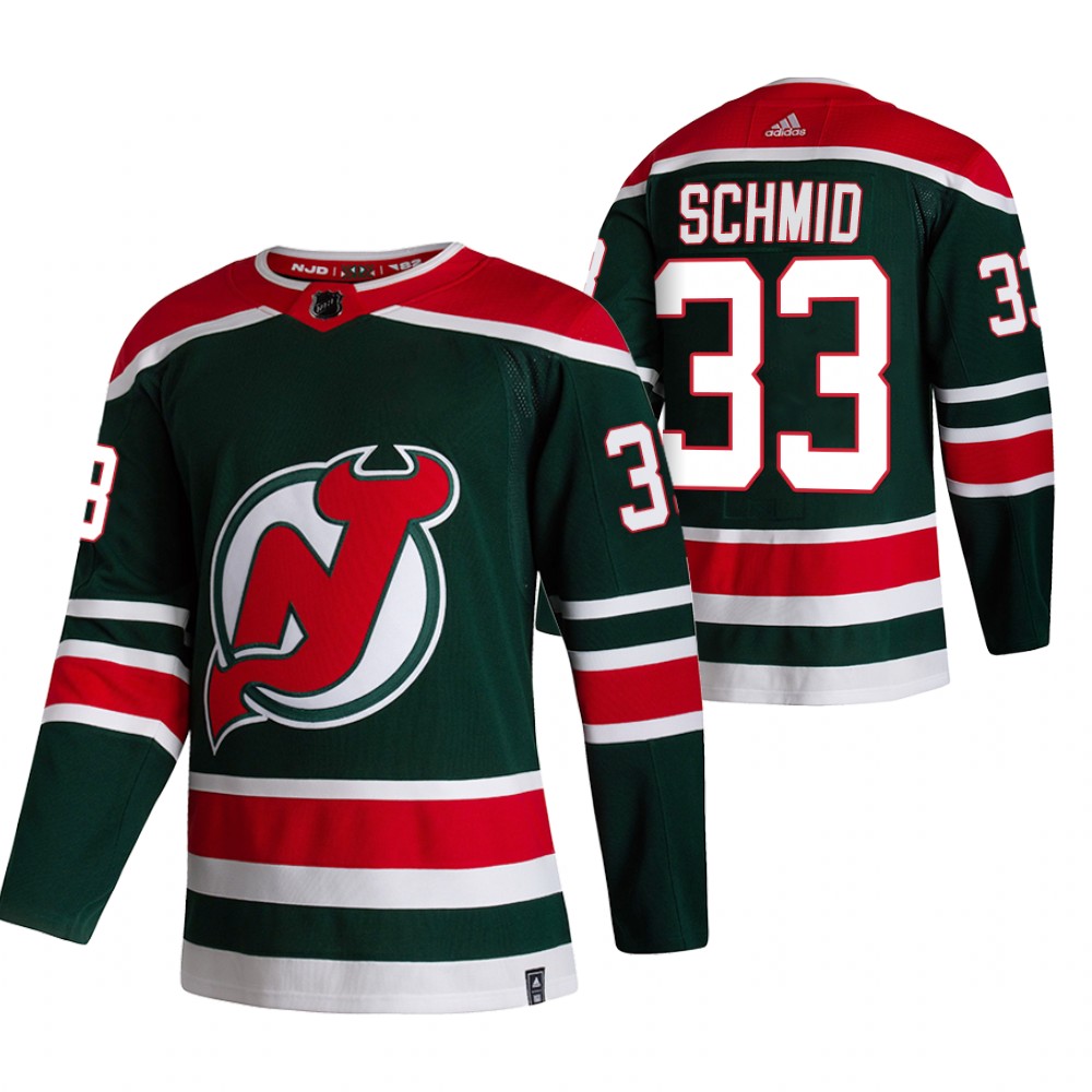 New Jersey Devils Akira Schmid Green 2021 Reverse Retro Authentic Jersey