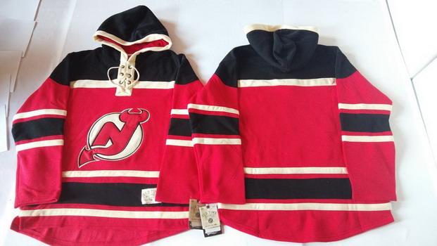 New Jersey Devils Blank Red With Black Old Time Hockey Hoodie Stitched