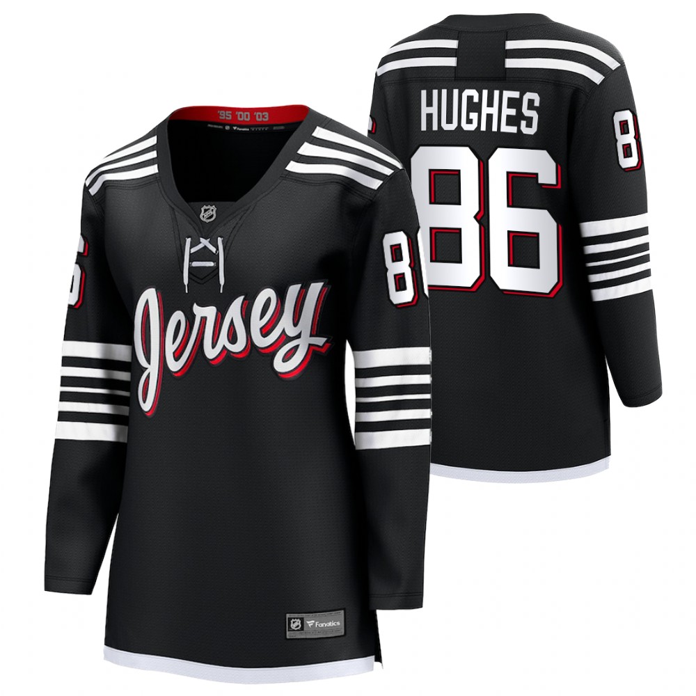 New Jersey Devils Jack Hughes Women Black 2022 Alternate Jersey