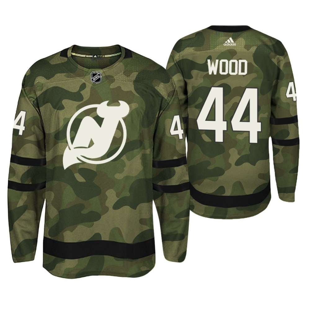 New Jersey Devils Miles Wood Camo Armed Special Forces Player Jersey