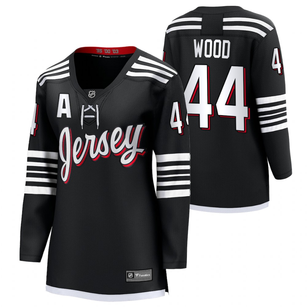 New Jersey Devils Miles Wood Women Black 2022 Alternate Jersey