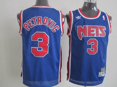 New Jersey Nets 3 Drazen Petrovic Blue Embroidered Throwback Jersey