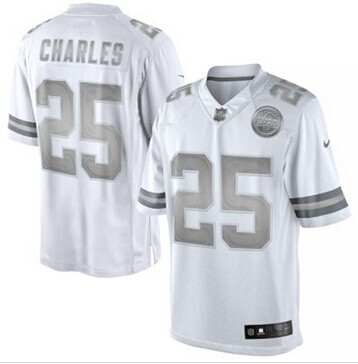 New Kansas City Chiefs #25 Jamaal Charles White Platinum Jersey