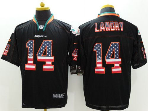 New Miami Dolphins #14 Jarvis Landry Black Men's Stitched NFL Elite USA Flag Fashion Jersey