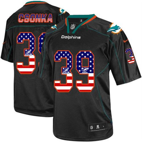 New Miami Dolphins #39 Larry Csonka Black Men''s Stitched NFL Elite USA Flag Fashion Jersey