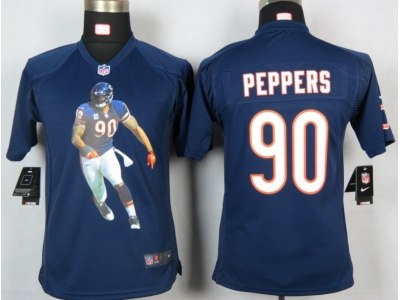 2012 New NFL Youth Chicago Bears 90 Peppers Blue Portrait Fashion Game Jerseys
