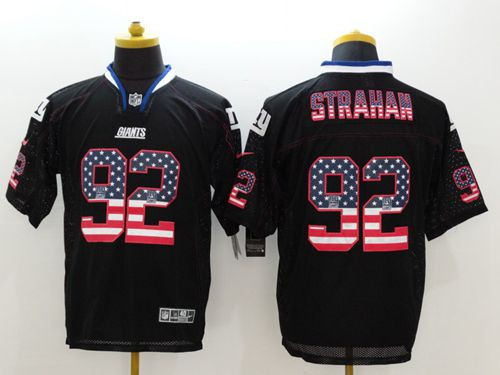 New New York Giants #92 Michael Strahan Black Men's Stitched NFL Elite USA Flag Fashion Jersey
