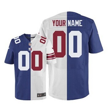 New New York Giants Customized Royal Blue White Men''s Stitched Elite Split Jersey