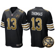 New Orleans Saints #13 Michael Thomas Black 50th Season Patch Alternate Game Jersey