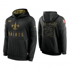 New Orleans Saints #23 Marshon Lattimore Black 2020 Salute to Service Sideline Performance Pullover Hoodie