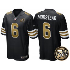 New Orleans Saints #6 Thomas Morstead Black 50th Season Patch Alternate Game Jersey