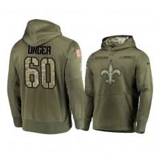 New Orleans Saints #60 Max Unger Olive Pullover Hoodie 2018 Salute To Service