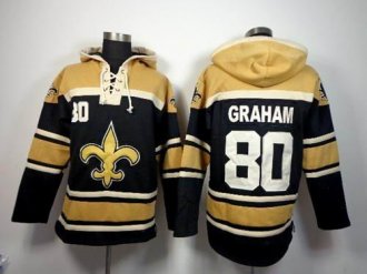 New Orleans Saints #80 Jimmy Graham Black Sawyer Hooded Sweatshirt Stitched NFL Jersey