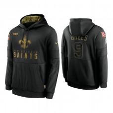 New Orleans Saints #9 Drew Brees Black 2020 Salute to Service Sideline Performance Pullover Hoodie