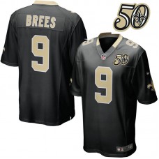 New Orleans Saints #9 Drew Brees Black 50th Anniversary Game Jersey