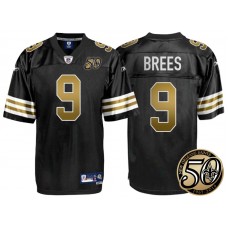 New Orleans Saints #9 Drew Brees Black 50th Season Patch 1960s Throwback Jersey