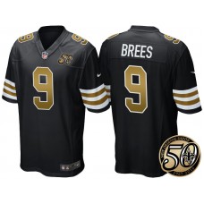 New Orleans Saints #9 Drew Brees Black 50th Season Patch Alternate Game Jersey