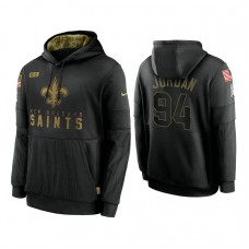 New Orleans Saints #94 Cameron Jordan Black 2020 Salute to Service Sideline Performance Pullover Hoodie