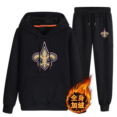 New Orleans Saints Black Men's Winter Thicken NFL Pullover Hoodie & Pant