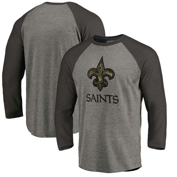 New Orleans Saints NFL Pro Line By Fanatics Branded Black Gray Tri Blend 34-Sleeve T-Shirt