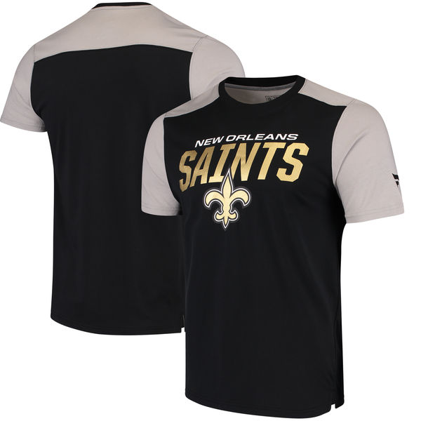 New Orleans Saints NFL Pro Line By Fanatics Branded Iconic Color Blocked T-Shirt Black Gray