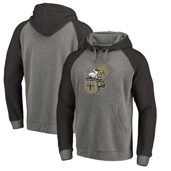 New Orleans Saints NFL Pro Line By Fanatics Branded Throwback Logo Tri-Blend Raglan Pullover Hoodie Gray Black