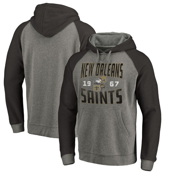 New Orleans Saints NFL Pro Line By Fanatics Branded Timeless Collection Antique Stack Tri-Blend Raglan Pullover Hoodie Ash